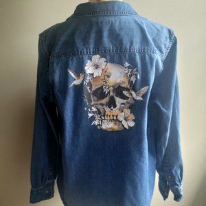 Upcycled Skull Denim Shirt